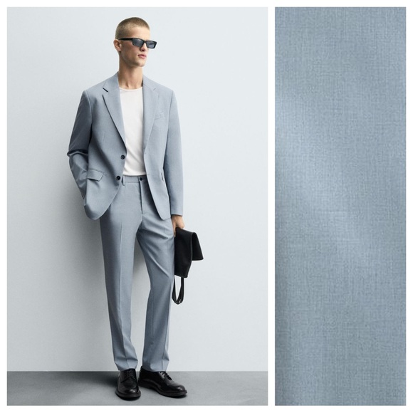 NWOT. Zara Man Sky Blue Viscose Blend Slim Fit Suit Blazer. Size 44.